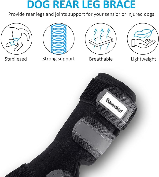 Dog Leg Brace for Rear Legs, Canine Hind Hock Brace, Joint Compression Warps Support for Back Leg with Injury Sprain, Wound Care and Loss of Stability from Arthritis Torn ACL CCL(1 Pair)