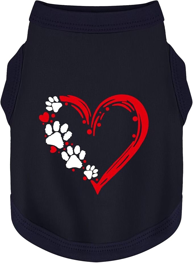 Discover Cozy Sleeveless Canine Wear: Soft, Lightweight, and Breathable Cotton Dog Shirt Featuring Heart and Paw Graphics. Vest Tank Top is Ideal for Small, Medium, and Large Breeds Dark Blue 3XL