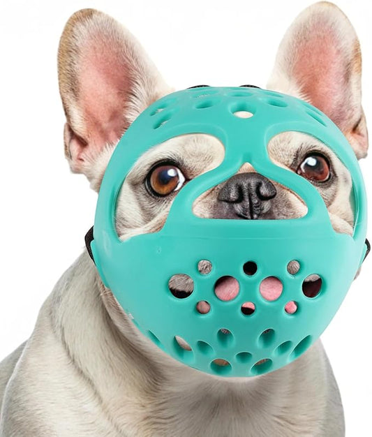 BARKLESS Muzzle for Short Snout Dog, Soft French Bulldog Muzzles to Prevent Biting, Brachycephalic Dog Mouth Guard for Aggressive Frenchie Boston Terriers Grooming Walking, Allows Panting