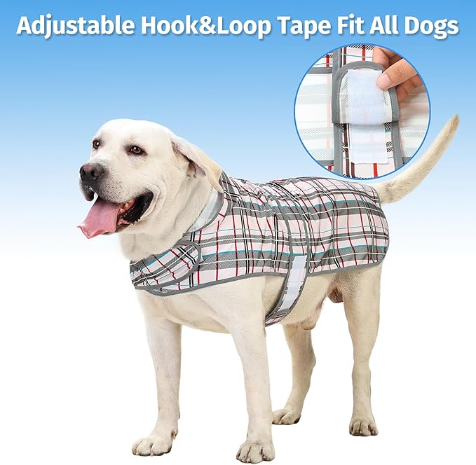 Dog Raincoat for Large Dogs Waterproof Jacket Hooded Rain Coats with Reflective Strips Leash Hole & Poncho Adjustable Fit (Plaid,XXL)