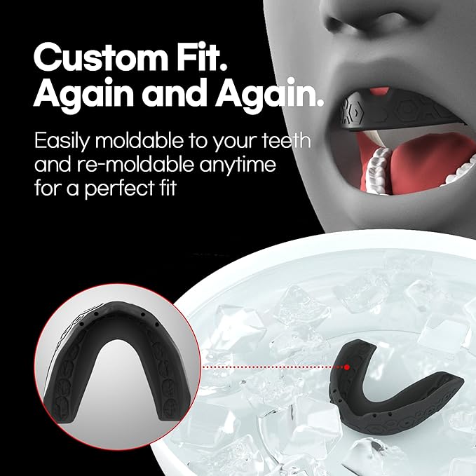 GOHEX Sports Mouthguard for Adults – Shock-Absorbing Mouth Guard with Chin Guard for All Contact Sports, Boxing, Lacrosse, Football, Hockey, MMA, and Martial Arts (Black)