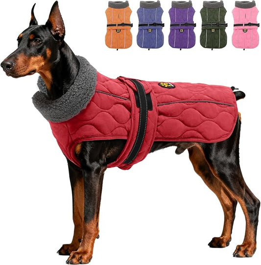 Dog Winter Jacket, Adjustable Water-Resistant Dog Warm Coat with Fleece Lining, Windproof Cold Weather Coats for Winter, Reflective Snow Jacket for Labrador Golden Retriever, NewRed XL