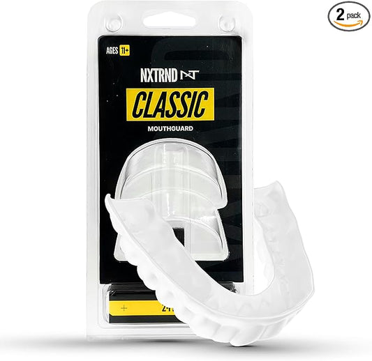 2 Pack Nxtrnd Classic Mouthguard, Custom Fit Sports Mouthpiece for Football, Boxing, MMA, Basketball, Hockey, Lacrosse, Youth & Adult (White)