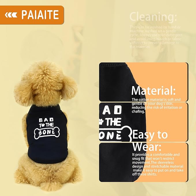 Discover Cozy Cotton Canine Wear: Soft, Lightweight, and Breathable Dog Shirt Vest with Eye-Catching Graphics(Bad to The Bone), Keeping Your Furry Friend Warm and Comfy! Black 4XL