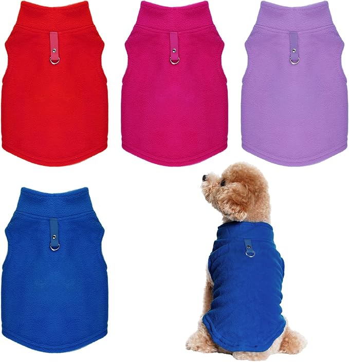 Rbenxia 4 Piece of Rose Red Dog Sweater with Leash Ring Soft Fleece Vest Dog Pullover Warm Jacket Pet Dogs Clothes Winter Dogs Outfits for Small Puppy Cat Pets (Rose Red+Red+Blue+Purple, Medium)