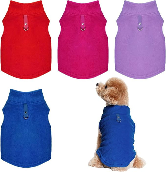 Rbenxia 4 Piece of Rose Red Dog Sweater with Leash Ring Soft Fleece Vest Dog Pullover Warm Jacket Pet Dogs Clothes Winter Dogs Outfits for Small Puppy Cat Pets (Rose Red+Red+Blue+Purple, Small)