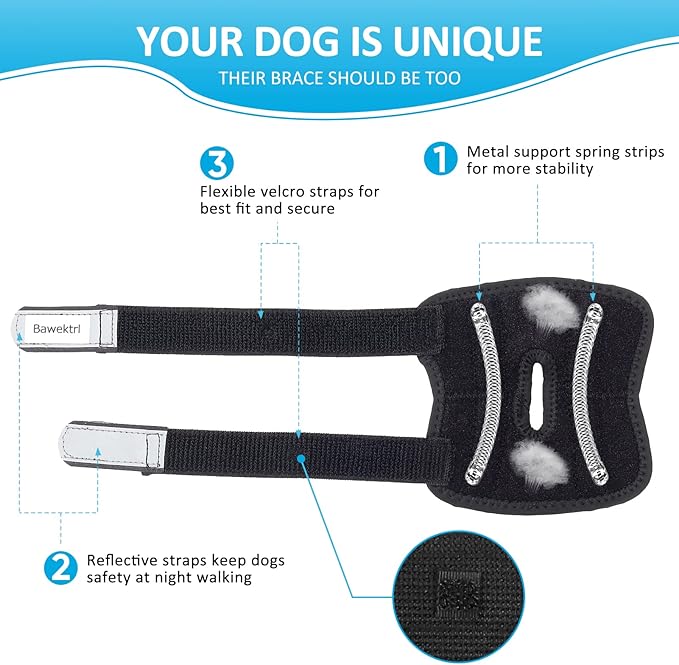 Dog Leg Braces for Rear Legs, Hock Brace for Back Legs with Metal Strips and Safety Reflective Straps for Short Legs, Joint Warps Support for Hind Legs Injuries Sprains Arthritis (Large(1Pair)