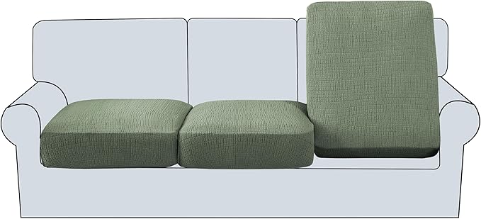 H.VERSAILTEX Jacquard Cushion Covers High Stretch Sofa Covers for 3 Cushion Couch Furniture Protector Spandex Anti-Slip Soft Thickened Slipcovers Crizzle Pattern(3 Seat Covers, Sea Grass)