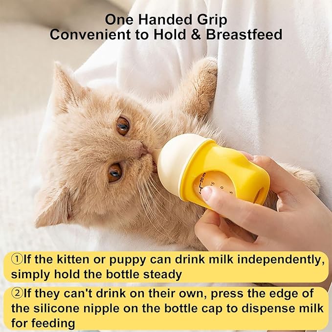 20ML Kitten Bottle and Puppy Bottles for Nursing, Puppy Bottles for Nursing Puppy Milk, One-Piece Silicone Pacifier, Anti Choking Valve, Capable of High-Temperature Disinfection - Yellow