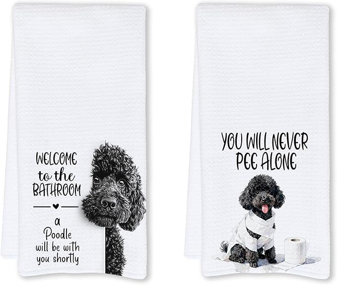 Cabana Bro Funny Black Poodle Bathroom Hand Towels, Poodle Gifts for Women Men, Dog Lover Gifts, Welcome to The Bathroom Decorative Hand Towels for Bath Room Washroom, 16x24 Inch Set of 2