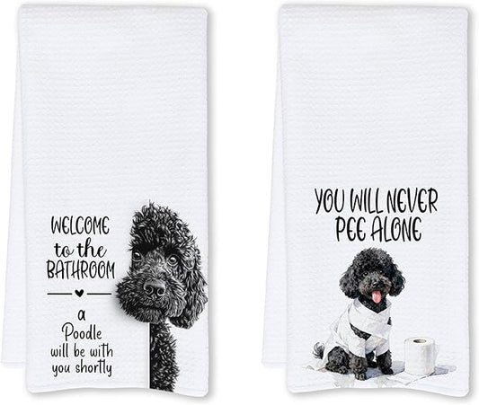 Cabana Bro Funny Black Poodle Bathroom Hand Towels, Poodle Gifts for Women Men, Dog Lover Gifts, Welcome to The Bathroom Decorative Hand Towels for Bath Room Washroom, 16x24 Inch Set of 2