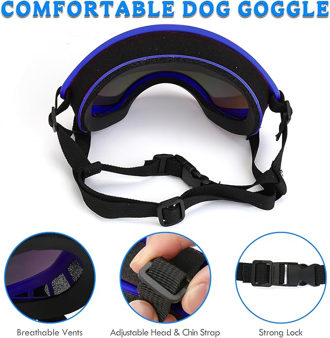 Large Dog Sunglasses Dog Goggles Pet Glasses Pet Eyewear with Adjustable Strap,Glasses for Medium Large Dog Swimming Skating Glasses UV Proof Windproof Dustproof