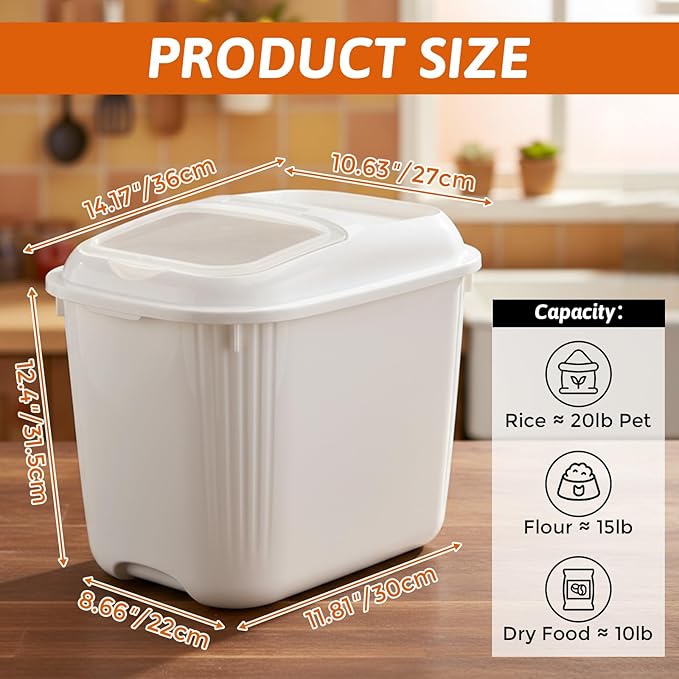 4 Pack Sugar Storage Containers Flour Bin with Wheels Large Pet Dog Food Storage Boxes Measuring Cup Sealed Transparent Flip Lid Portable Household Rice Container Set(30 Lbs)
