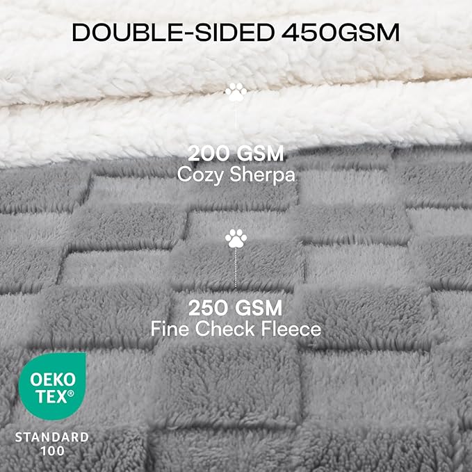 Luciphia Waterproof Dog Blanket for Large Dogs Washable Soft Sherpa Fleece Cat Blankets with 3D Jacquard Cozy Calming Reversible Bed Couch Protector Furniture Protection for Pet, Gray White,65x57 inch