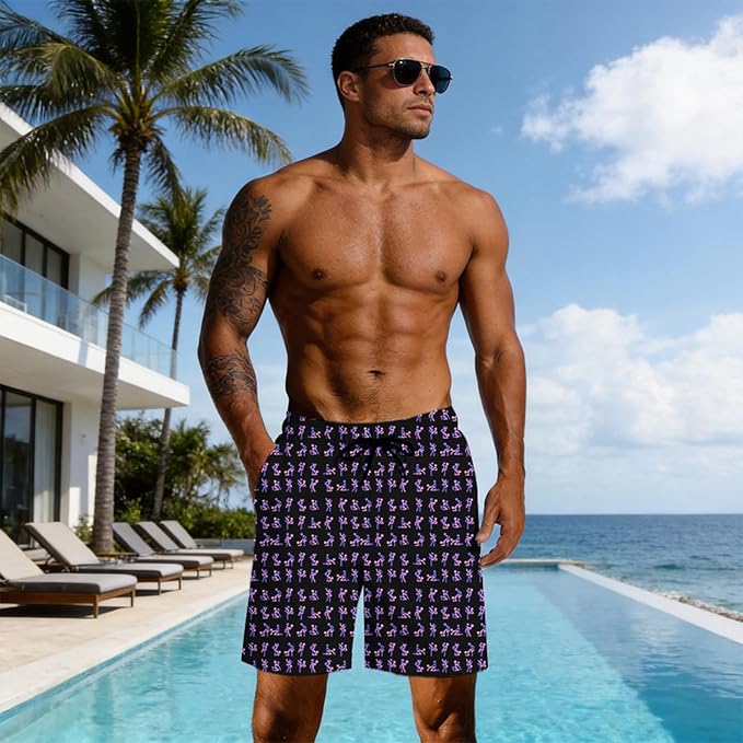 Mens Swim Trunks with Compression Liner Quick Dry Zipper Pocket Bathing