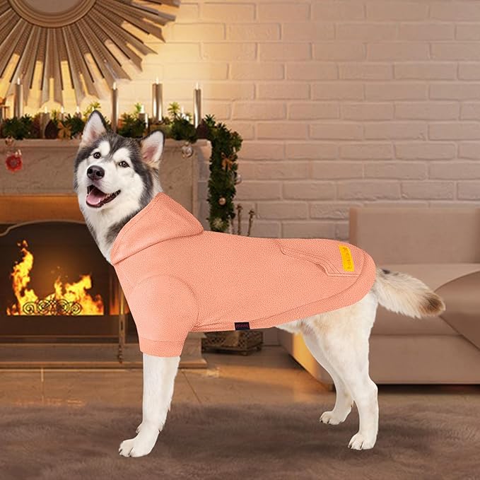 Basic Dog Hoodie Sweatshirts, Pet Clothes Hoodies, Granular Velvet, Sweater with Hat and Leash Hole, Soft Velvet Outfit Coat for Small Medium Large Dogs, Pink (Medium)