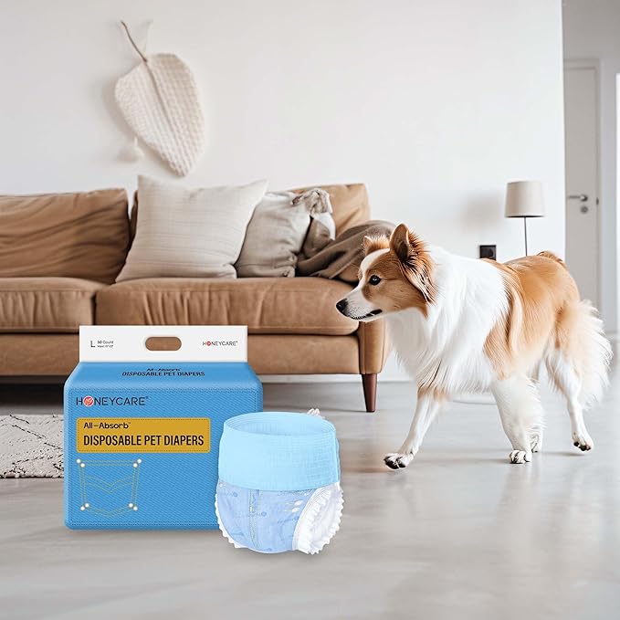 Honeycare Female Dog Diapers, Disposable Diapers for Female Dog with Stretchy Waist, Dog Pull-Ups for Easy wear, Dogs in Heat Period Super Absorbent Leak-Proof Doggie Diapers, Size Large, 30 Count