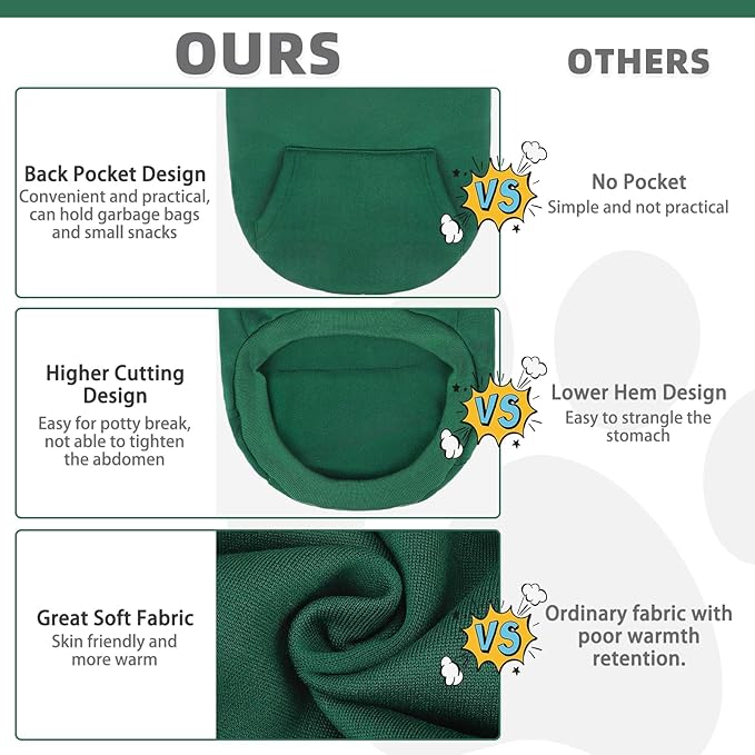 KOOLTAIL Dog Hoodie for Large Medium Small Dogs,Soft&Warm Pet Sweater with Leash Hole and Pocket Boy Girl, Puppy Fall Winter Jacket Clothes,French Pitbull Cold Weather Coat Sweatshirt,Deep Green XXL