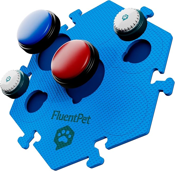 FluentPet Extra Large FlexTile for Big and Small Buttons - Blue - Holds Big 3.5 1.9" Talking Dog and Cat Buttons - Each Button Mat Securely Holds 6 Buttons - Durable and Non-Slip