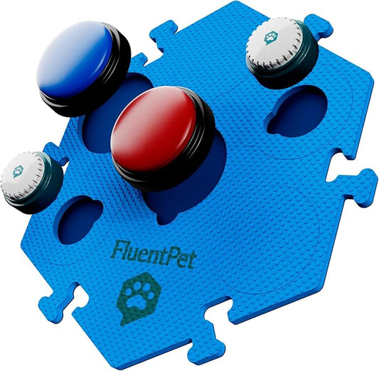 FluentPet Extra Large FlexTile for Big and Small Buttons - Blue - Holds Big 3.5 1.9" Talking Dog and Cat Buttons - Each Button Mat Securely Holds 6 Buttons - Durable and Non-Slip