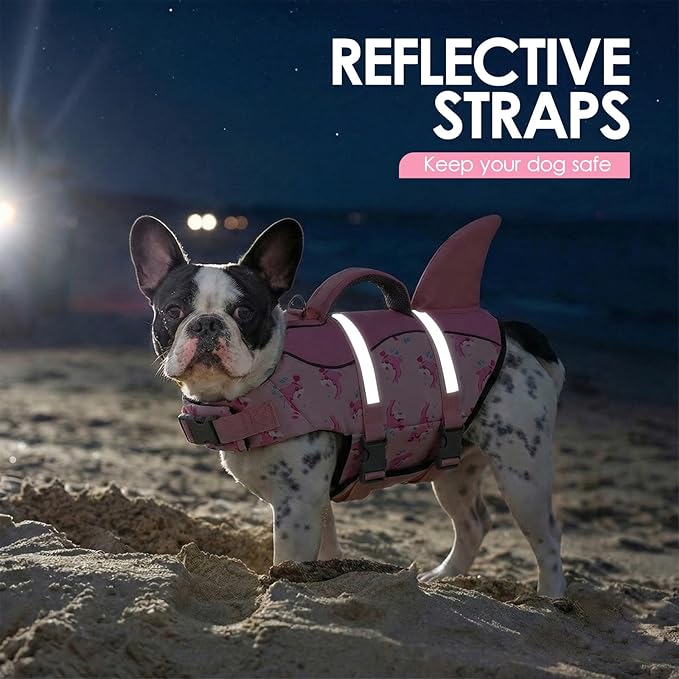 AOFITEE Dog Life Jacket, Shark Dog Life Vest for Swimming Boating, Reflective High Flotation Small Dogs Lifesaver, Ripstop Pet Swim Vest Swimsuit with Rescue Handle for Small Medium Large Dogs, S