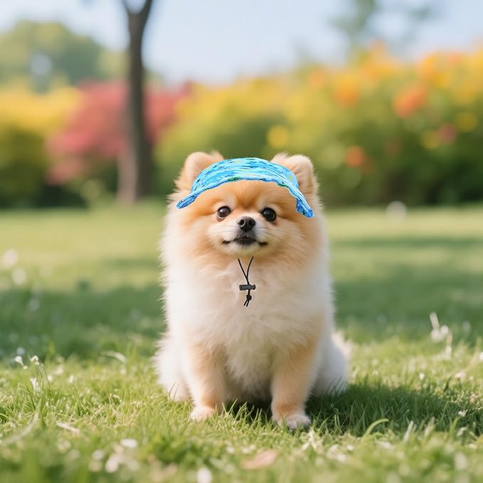 Dinosaurs Sun Hats for Mini Dogs Blue Dino Dog Baseball Cap Dogs Trucker Hats with Ear Holes XS