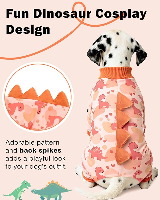 CuteBone Dinosaur Costume Dog Pajamas, Stretchy Spandex Crystal Velvet Sleepwear Coat for Small Dogs, Soft & Warm Pet Outfit Clothes for Cold Weather, Cozy Pullover Design COSP18M