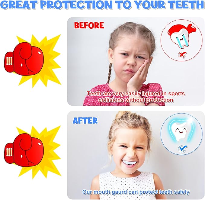 MENOLY 6 Pack Kids Mouth Guard, Toddler Sport Mouth Guard Kids with 6 Portable Cases for Football Basketball Boxing MMA Wrestling Hockey