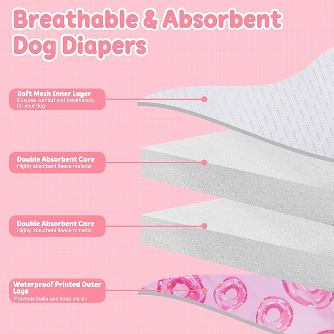 Reusable Female Dog Diapers with Suspender, Washable Dog Period Panties, Highly Absorbent Female Dogs Diapers for Heat Incontinence, 3X-Large