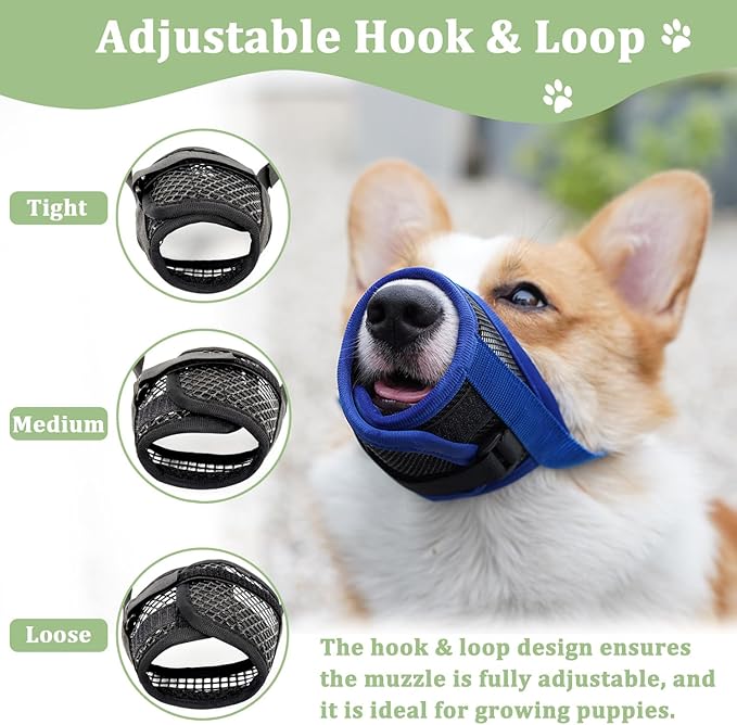 Mayerzon Dog Muzzle, Breathable Mesh Puppy Muzzles with Adjustable Hook and Loop for Small Medium Large Dogs Poodle Border Collie Labrador Retriever for Biting Chewing Trimming (S, Royal Blue)