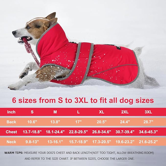 Dogcheer Dog Coat, Waterproof Dog Jacket Reflective Pet Winter Coat with Adjustable Hook & Loop, Christmas Puppy Fleece Jacket Warm Turtleneck Snowsuit for Small Medium Large Dogs - Red, M