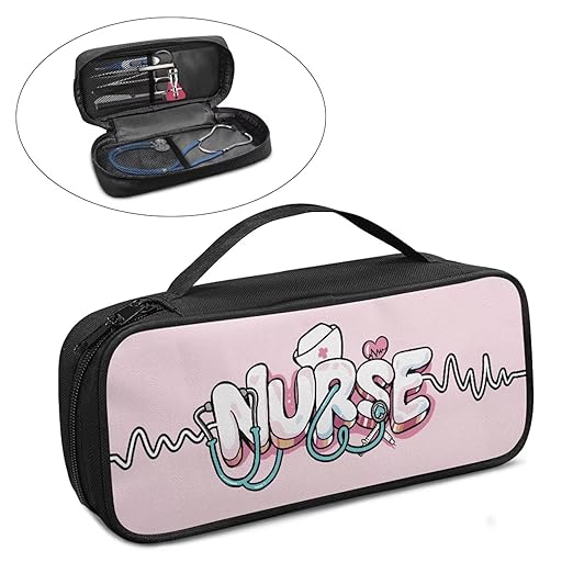 Gomyblomy Stethoscope Case with Extra Room and Handle for Nurses Doctors, Pink Nurse Print Stethoscope Holder Storage Bag Portable Travel Stethoscope Carrying Case
