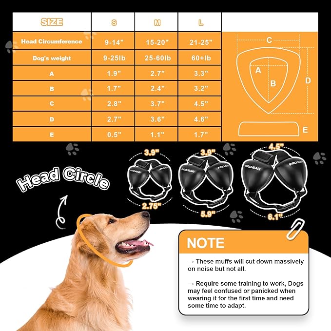 PROHEAR Ungrade GEL Pads Dog Ear Muffs, Dog Hearing Protection for Firework, NRR 28dB for Thunder, Hunting, Tourism,Small - Black