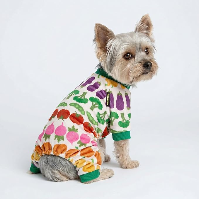 Fitwarm Funny Vegetable Dog Pajamas, Warm Winter Dog Clothes for Small Dogs Boy Girl, Cozy Pet Onesie with Feet, Green, White, Red, Pink, Purple, Small