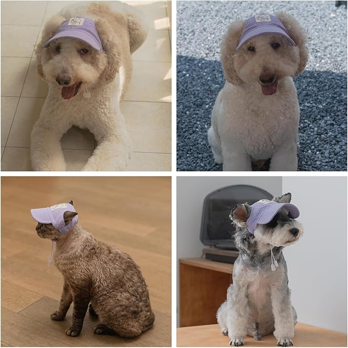 Pet Dog Baseball Cap, Cat Hat, Cat Dog Sun Cap with Ear Holes, Adjustable Puppy Outdoor Sun Hat (Purple, X-Small)