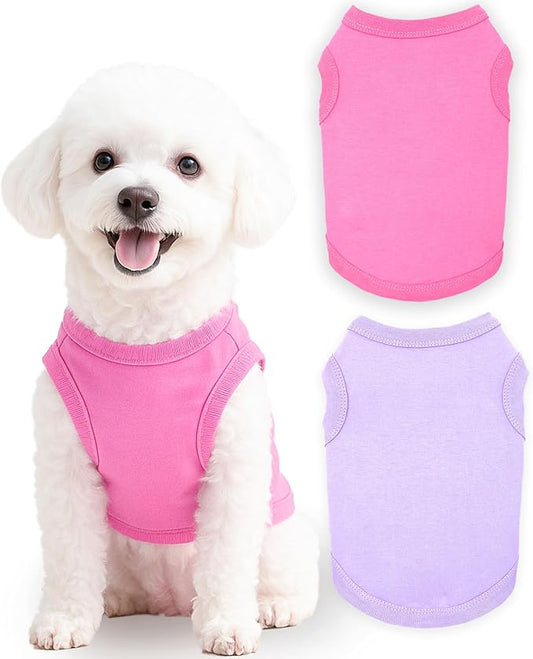 2 Pieces Dog Clothes for Small Dogs Girl Boy Spring Summer Soft Puppy Shirt Solid Color Chihuahua Clothes Pet Clothing Cute Cat Cloth XXS~M (Rose,Purple, X-Small)