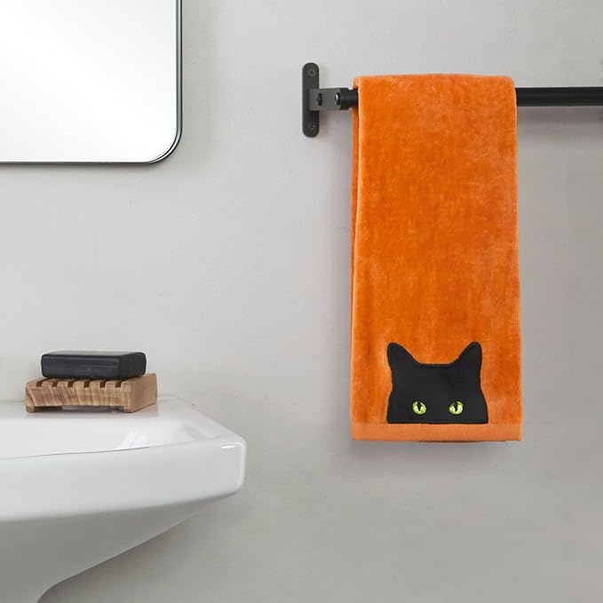 SKL Home Halloween Shadows Eyes 100% Cotton Embroidered 2pc Hand Towel Set, Decorative for Bath/Kitchen/Bar & Gift, Orange