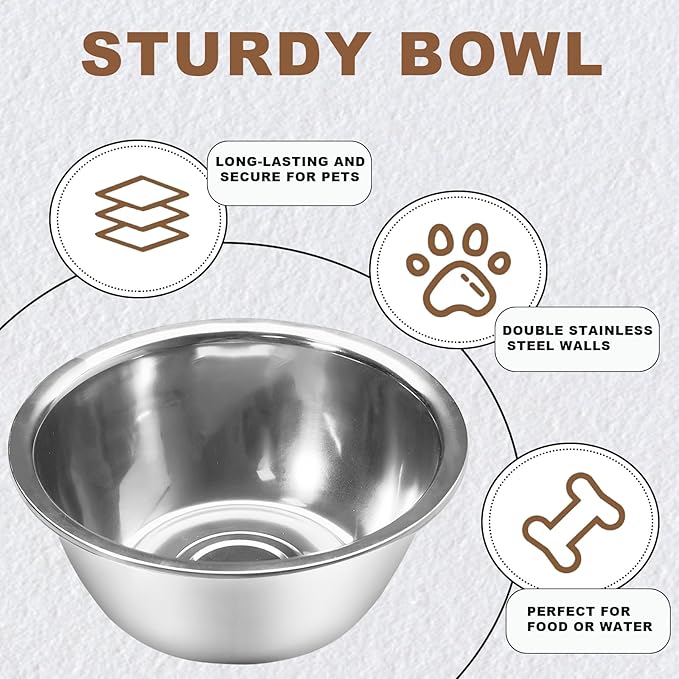 12 Pcs 8 Cup Metal Dog Bowls Travel Kennel Food and Water Dish for Medium Large Size Dogs Cats, 64 Oz Thickened Stainless Steel Bowls