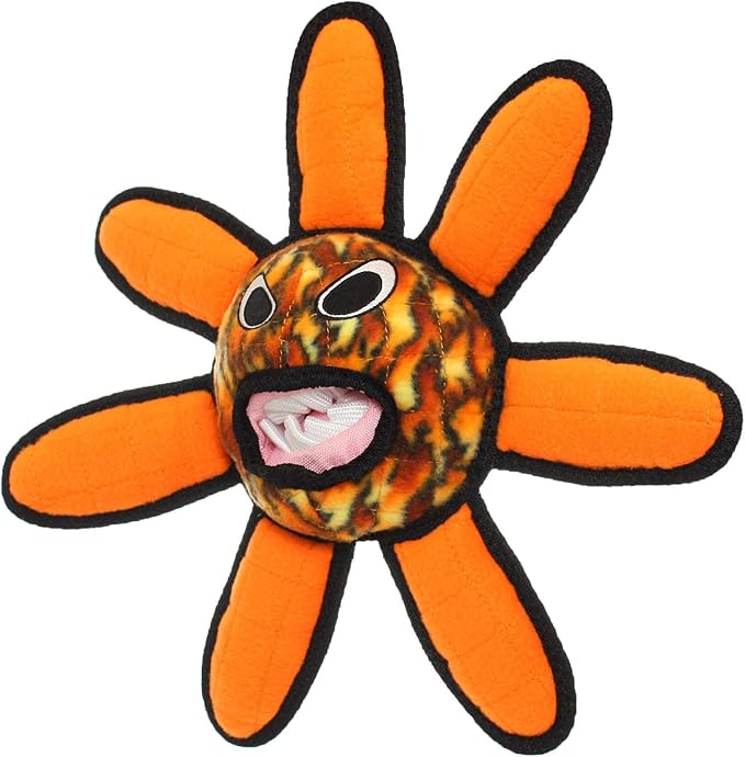 TUFFY® - World's Tuffest Soft Dog Toy - Alien - Multiple Layers. Made Durable, Strong & Tough. Interactive Play (Tug, Toss & Fetch). Machine Washable & Floats. (Ball Fire Flower, Large 2 Pack)