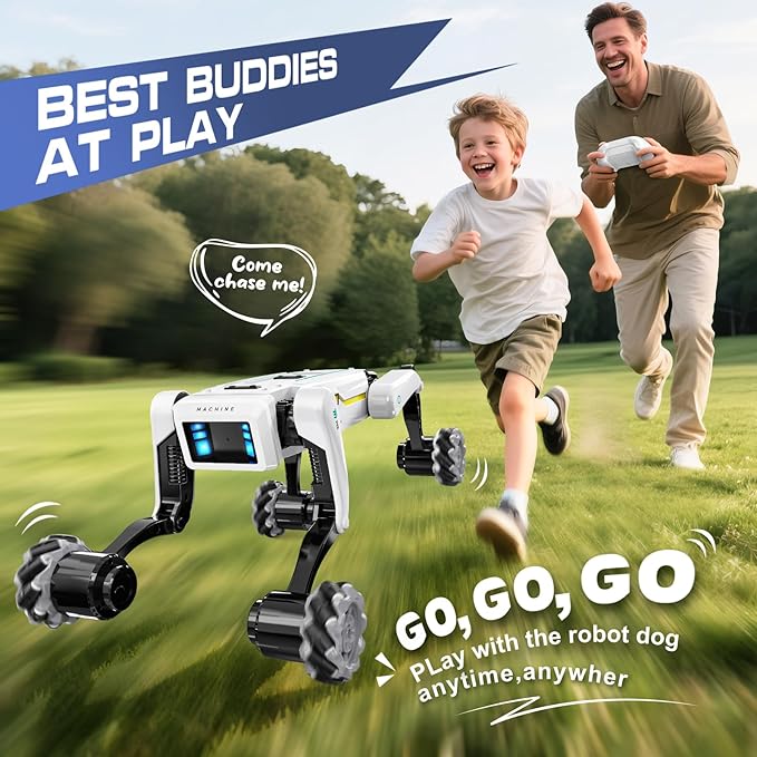 Smart Robot Dog with Wheels, 30+ Bionic Actions, Voice & Remote Control, Programmable Moves, Rechargeable Battery, All-Terrain Stunt Pet Toy for Kids