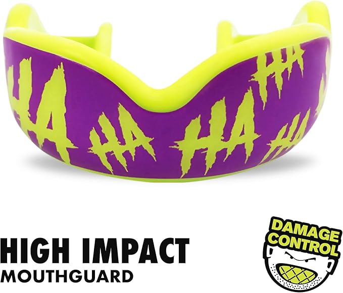 DAMAGE CONTROL High-Impact Mouth Guard – Sports Mouthguard for Boxing, Football, Hockey, Lacrosse & Basketball, Protects Teeth & Jaw, Protective Mouthpiece for Adults & Youth (Adult, HA HA HA 2.0)