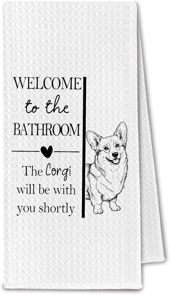 Corgi Gifts Bathroom Hand Towels, Corgi Dog Owner Lovers Gifts for Women, Funny Dog Decorative Hand Towel for Bathroom Kitchen Decor, 16x24 Inch