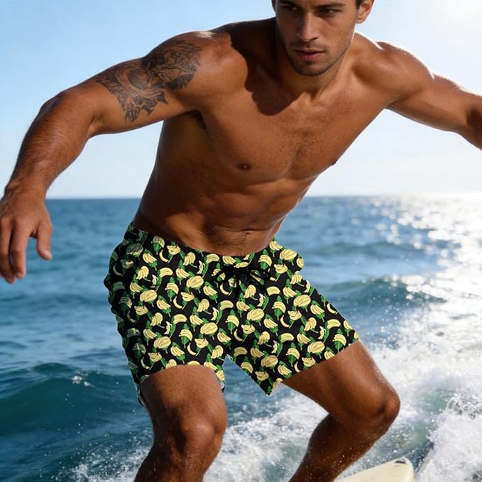 Mens Swim Trunks with Compression Liner Quick Dry Zipper Pocket Bathing