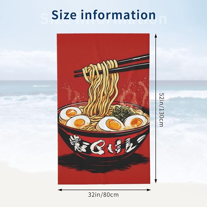 Ramen Noodle Beach Towel 31inx51in, Food Sand-Free Microfiber Bath Towel Ultra Soft Quick Dry Pool Towel Absorbent Towel Lightweight Towel for Swimming Bathroom Decor
