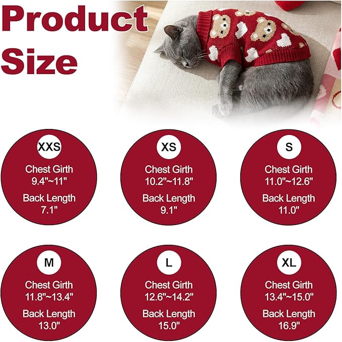 Vehomy Puppy Valentine's Sweater Dog Cat Love Heart Sweater Sweet Heart Kitten Knitwear Clothes Cute Small Pet Valentines Outfit Costume for Cats Small Dogs L