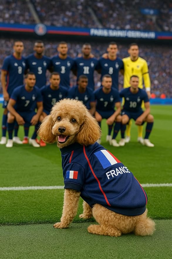 Parisian Pet Team France Dog Jersey - Breathable Mesh Puppy Football Jersey - Lightweight Stretch Sporty Dog Clothes - Summer Shirts for Large Dogs - Soccer Jersey for Dogs - Sportswear Pet Clothes