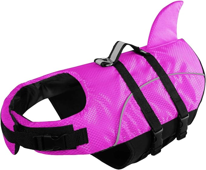 Ripstop Dog Life Jacket Shark Life Vest for Dogs, Safety Lifesaver with High Buoyancy and Lift Handle for Small and Medium Breeds（Rose Red XS）
