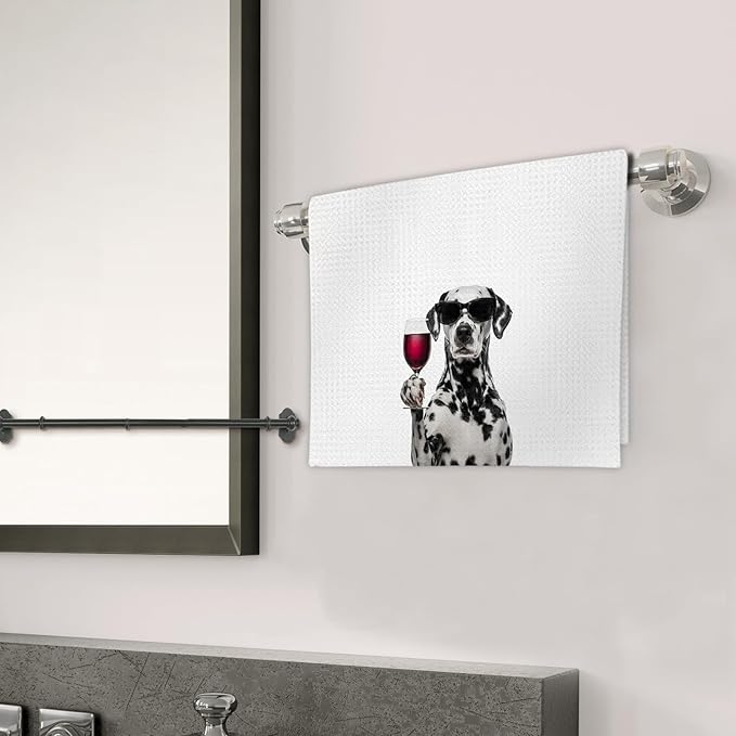 Dalmatian Gifts Wine Kitchen Towels Set of 2, Gifts for Dalmatian Dog Wine Lovers Decorative Hand Dish Towel for Kitchen Home Bar, Funny Dog Beer Lover Home Bar Cart Decor(16x24Inch)
