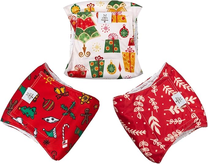 CuteBone Christmas Male Dog Diaper Large Reusable for Poop and Pee DM17L