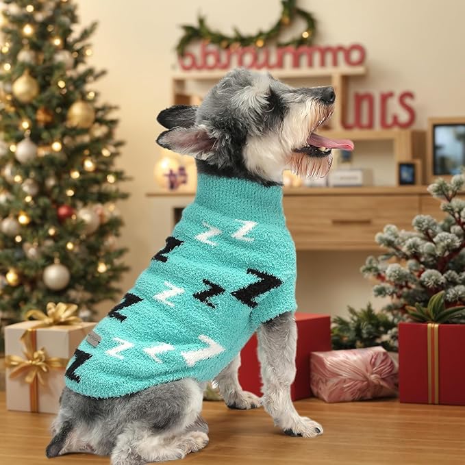 Dog Sweaters Dog Pullover Sweater Puppy Clothes Cold Weather Cable Knitwear Thick Warm Outfits for Medium Dogs (Turquoise-L)